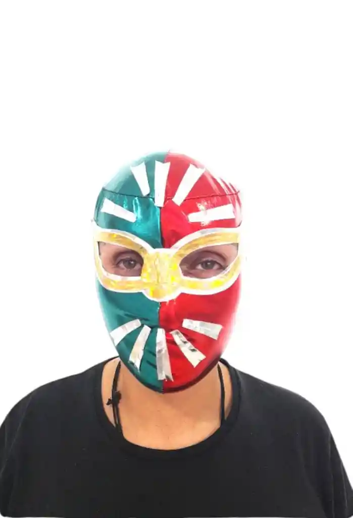 Mascara Mexicana De Lucha Libre Para Disfraz Y Eventos Color Verde, Plateado Y Dorado