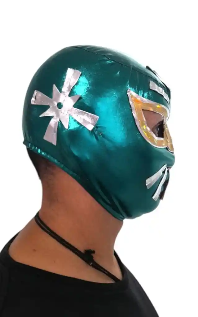 Mascara Mexicana De Lucha Libre Para Disfraz Y Eventos Color Verde, Plateado Y Dorado