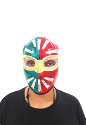 Mascara De Lucha Libre Mexicana Para Disfraz Verde,plateado Y Dorado