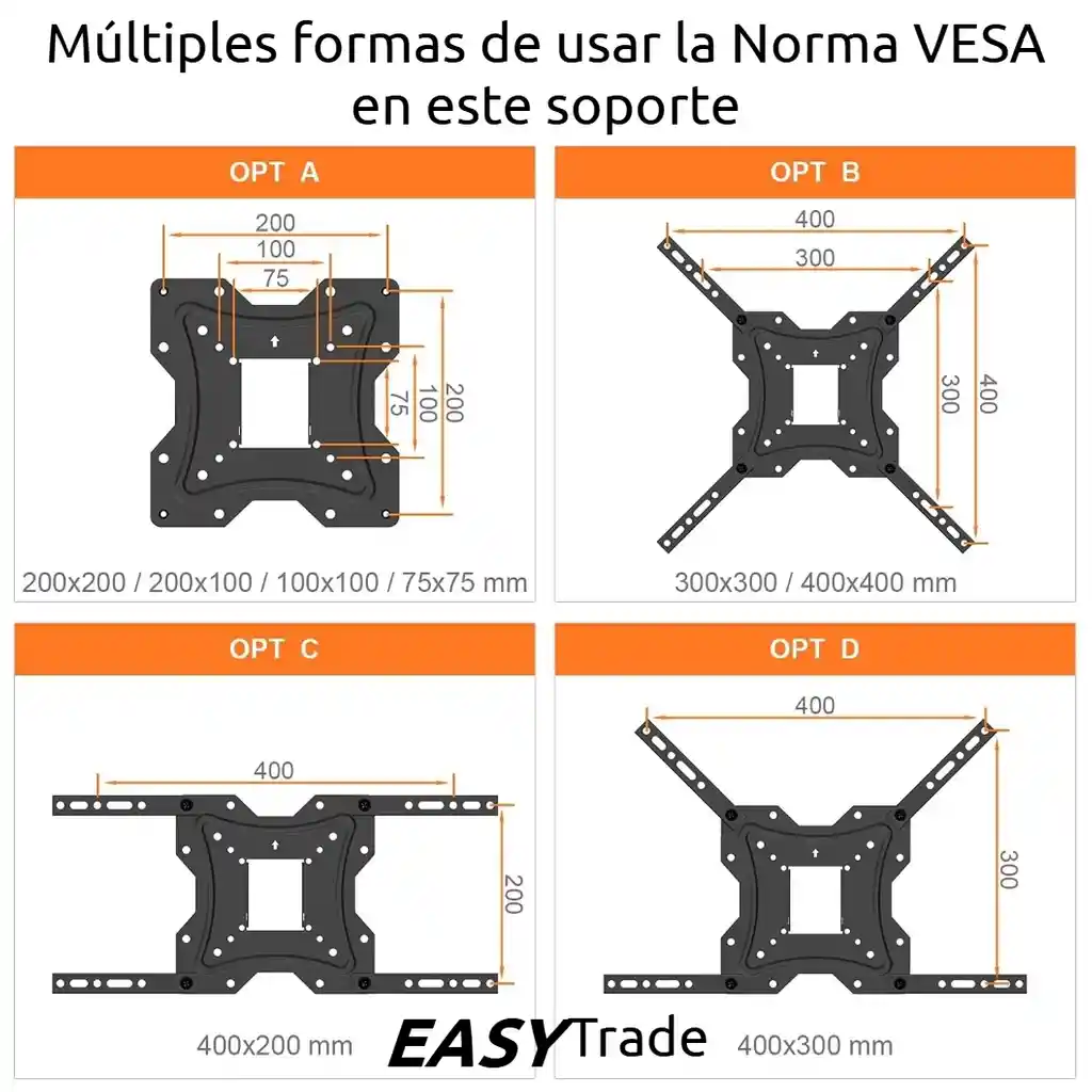 Soporte Tv 26 42 43 49 50 55" Base Pared Móvil Con Giro An-118