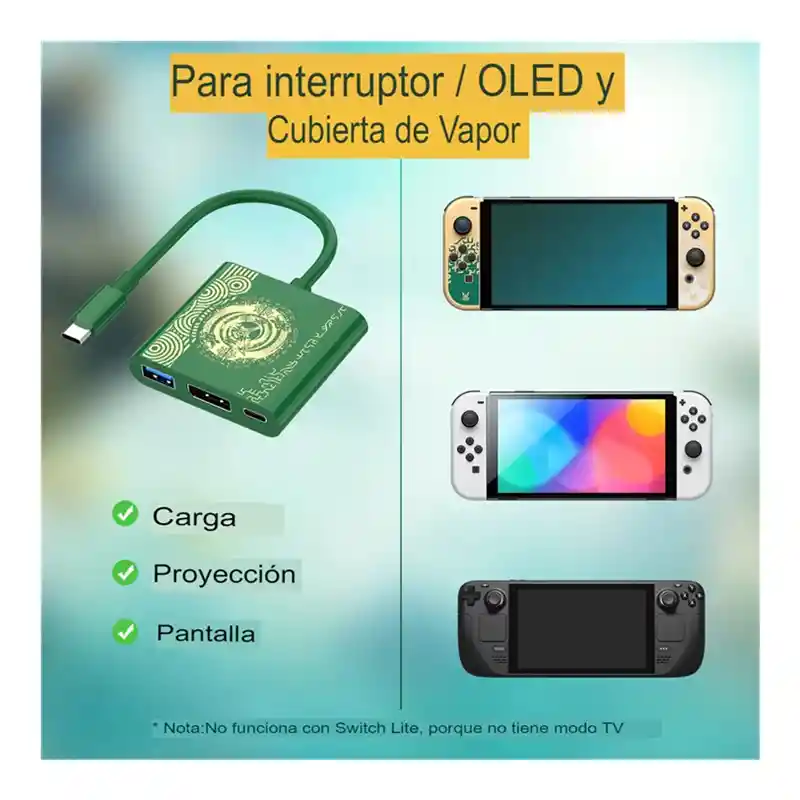 Adaptador Nintendo Switch Tipo-c Con Hub Displaypor Usb 2,0