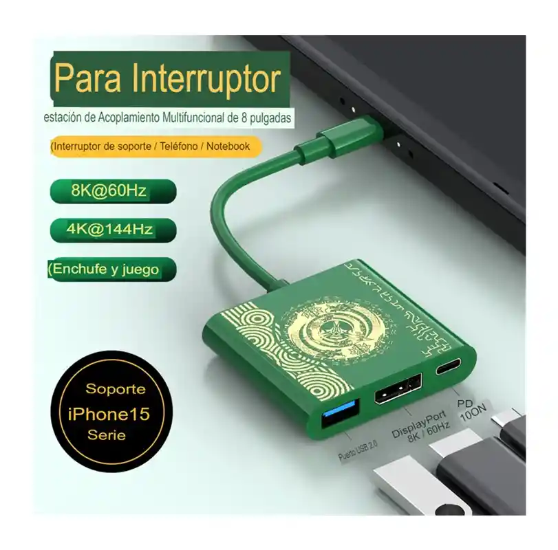 Adaptador Nintendo Switch Tipo-c Con Hub Displaypor Usb 2,0