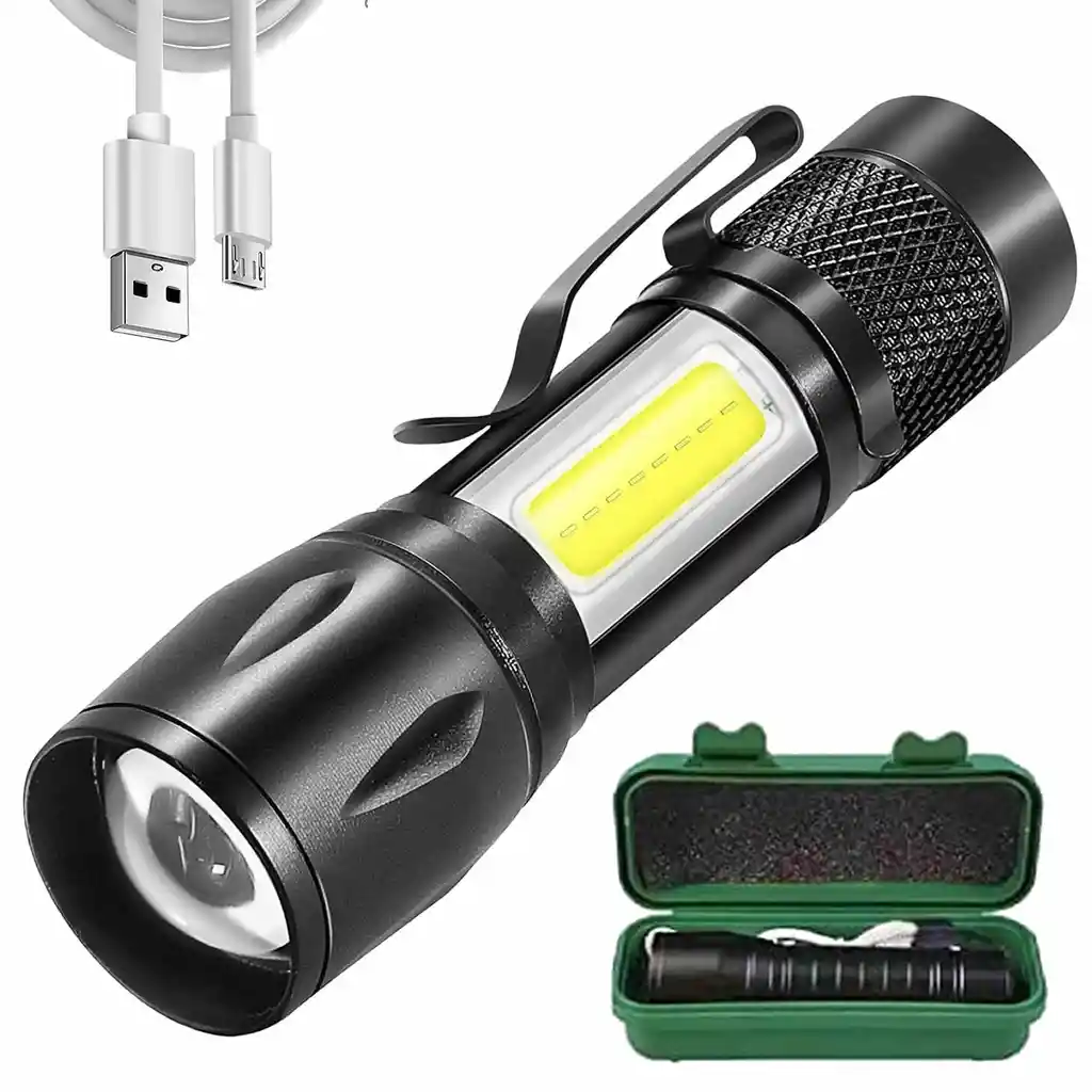 Linterna Tactica De Bolsillo Luz Led 3 Modos Recargable Usb Camping