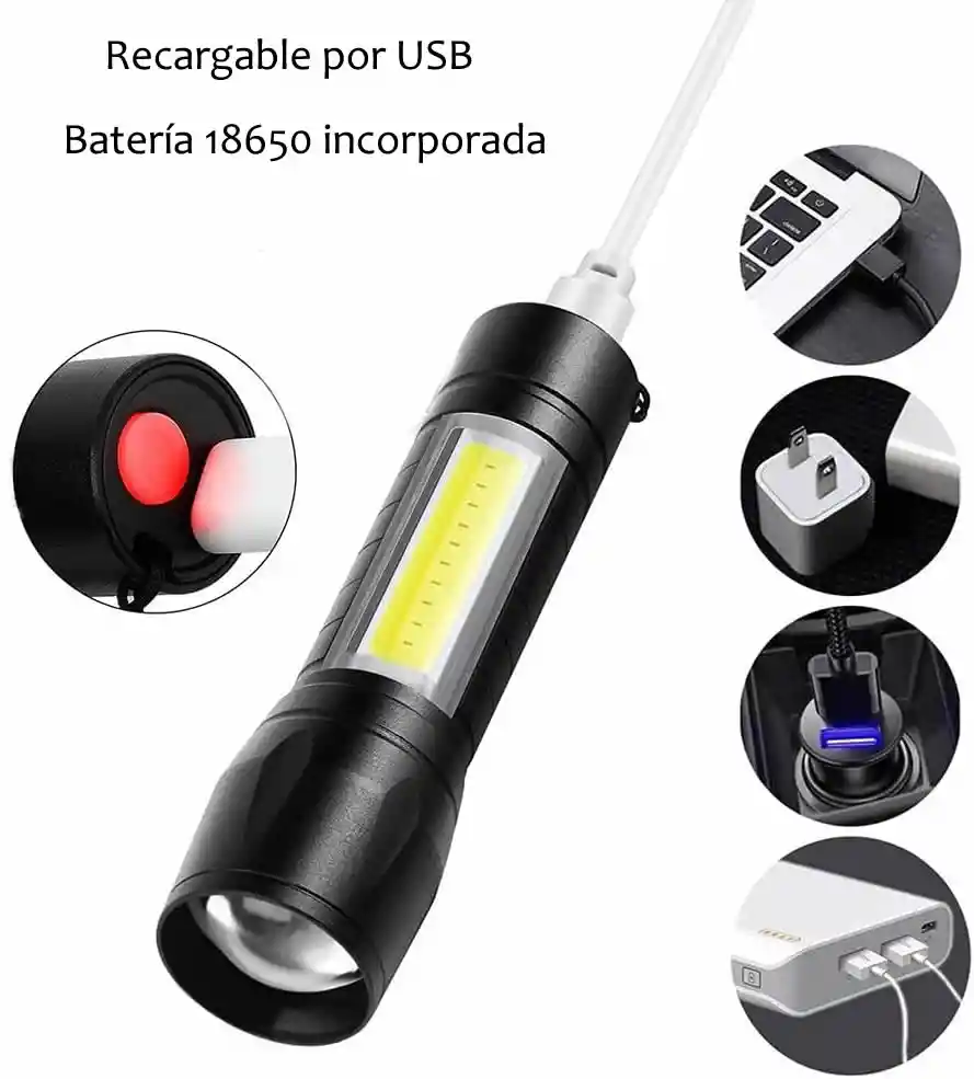 Linterna Tactica De Bolsillo Luz Led 3 Modos Recargable Usb Camping