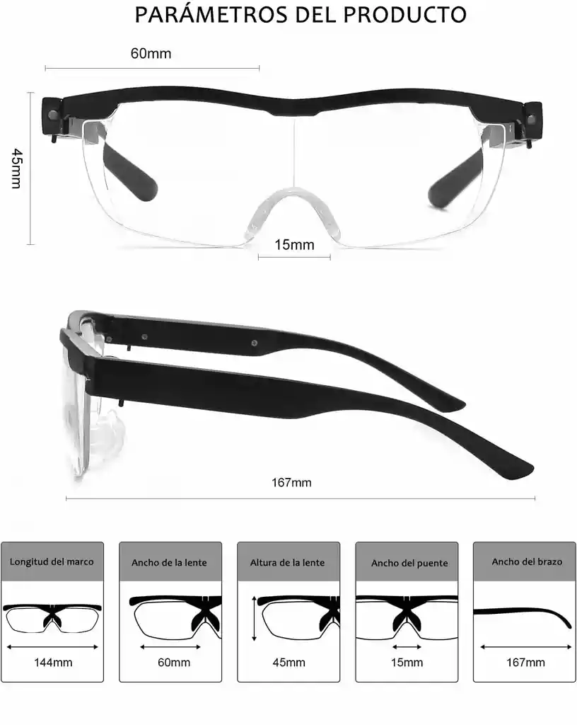 Gafas Lupa Aumento Vision Luz Led Zoom 160 X Recargable Usb