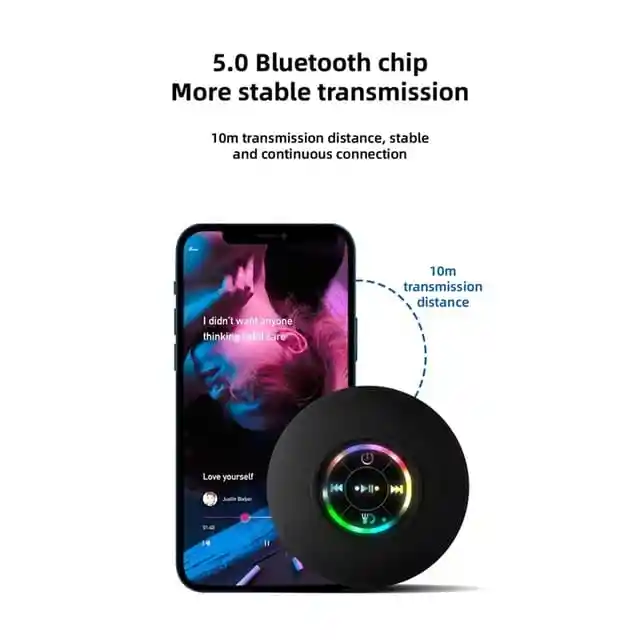 Mini Parlante De Ducha Bluetooth Luz Led 7 Colores, Manos Libres Con Micrófono Integrado, Ventosa, Bluetooth 5.0 Bts07 Impermeable (negro)