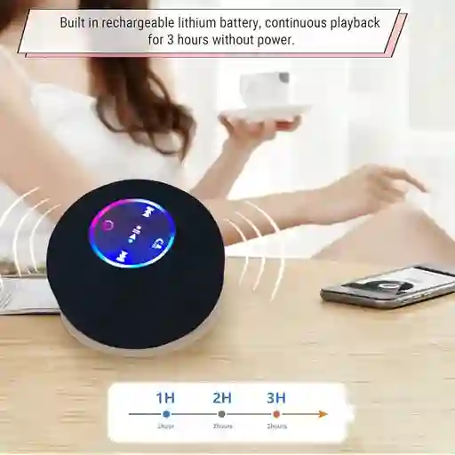 Mini Parlante De Ducha Bluetooth Luz Led 7 Colores, Manos Libres Con Micrófono Integrado, Ventosa, Bluetooth 5.0 Bts07 Impermeable (negro)
