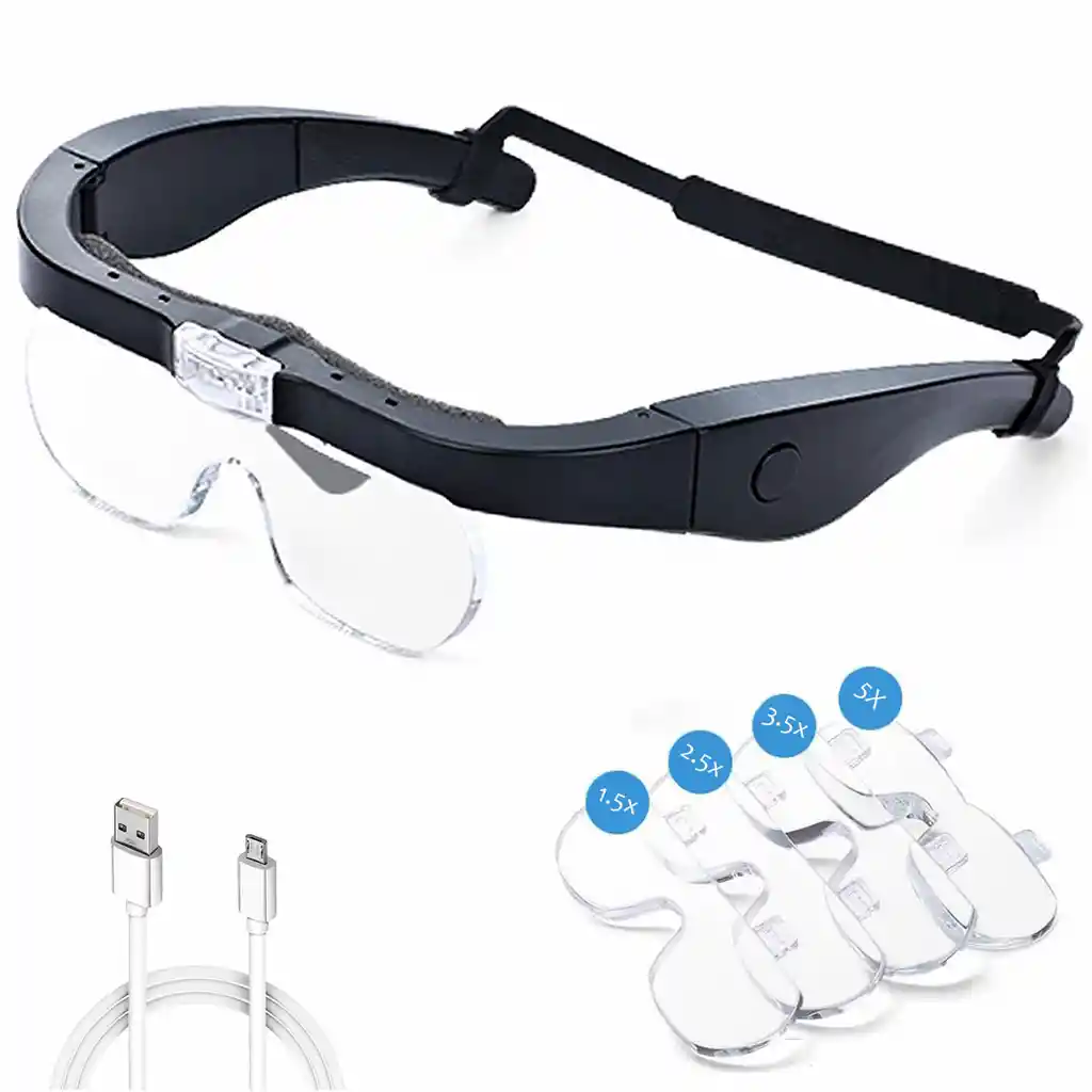 Gafas Lupa Aumento Vision Luz Led Recargable Optivisor 4 lentes