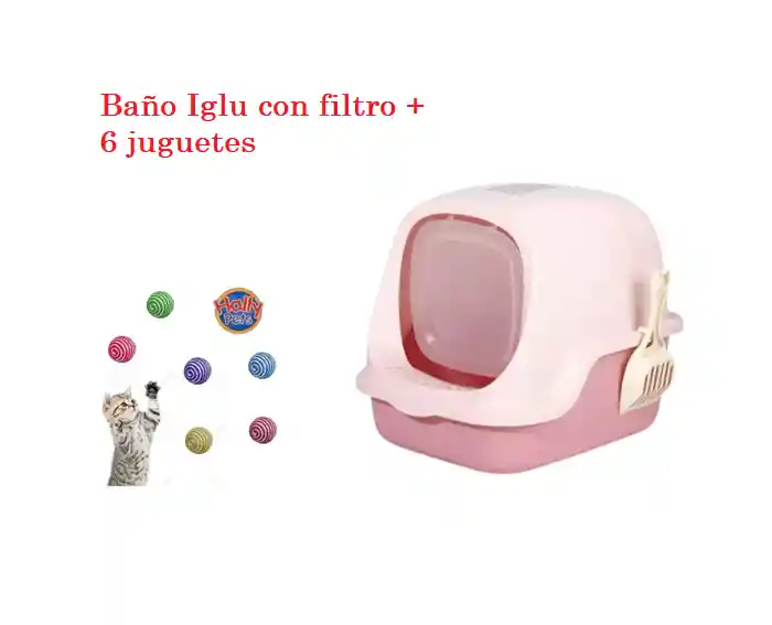 Baño Arenero Para Gatos + Filtro + Pala + 6 Juguetes