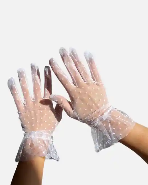 Guantes Cortos Transparentes Con Puntos Blancos