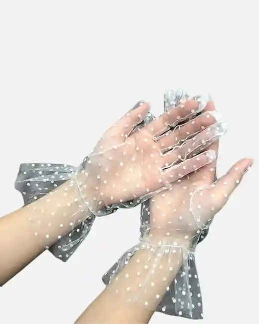 Guantes Cortos Transparentes Con Puntos Blancos