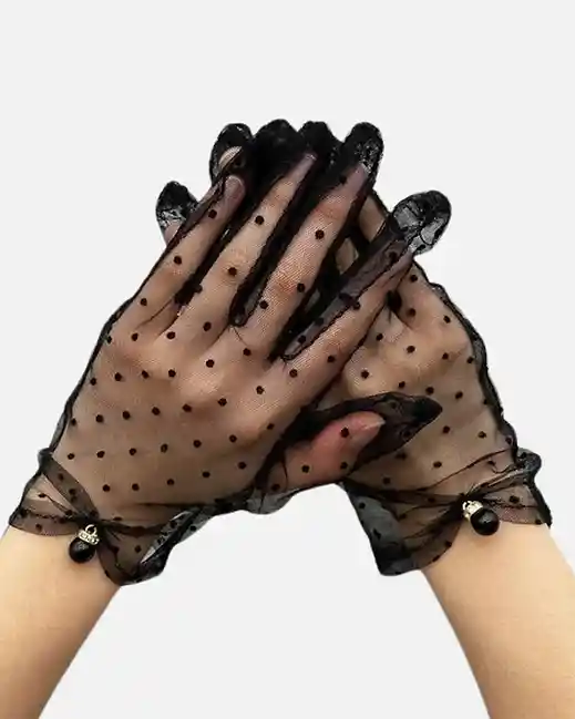 Guantes Cortos Transparentes Con Puntos Negros