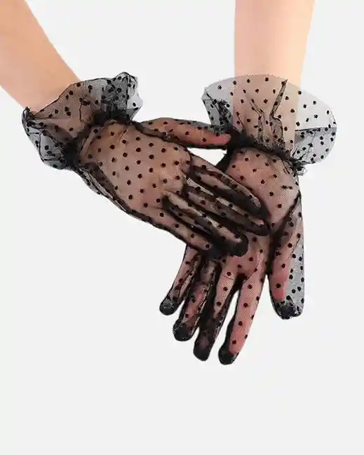 Guantes Cortos Transparentes Con Puntos Negros