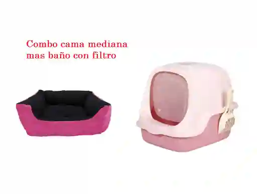 Combo Baño Arenero Con Filtro Mas Cama Mediana Impermeable