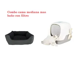 Combo Baño Arenero Con Filtro Mas Cama Mediana Impermeable