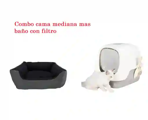 Combo Baño Arenero Con Filtro Mas Cama Mediana Impermeable