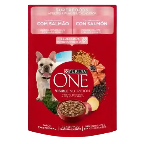 Purina One Pouch Super Foods Perros Cachorros Y Adultos Salmon X 85 Gr