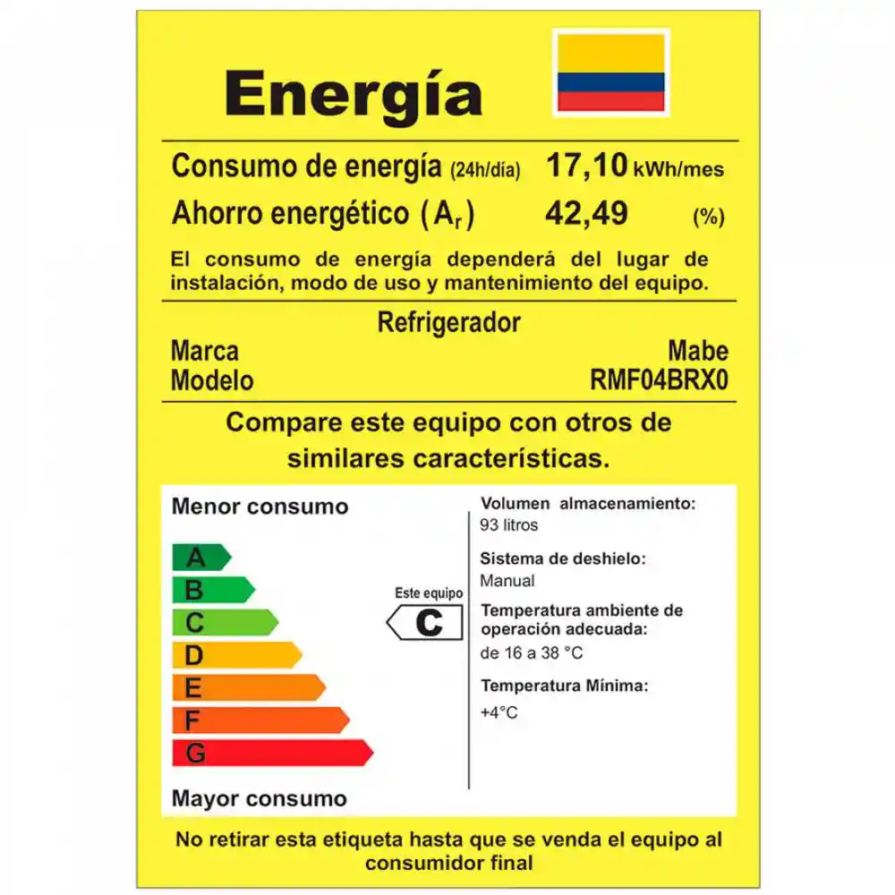 Minibar Mabe 47x86x45cm Gris 93 Lt 115 V Acero Inox