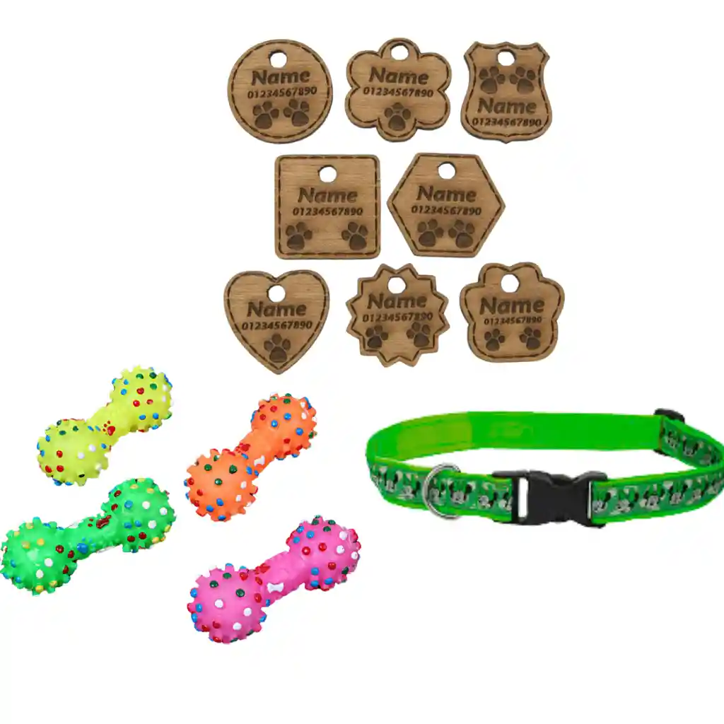 Combo De Collar+ Placa + Juguete Para Perros