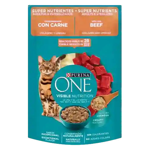 Purina One Pouch Super Nutrientes Gatos Adultos Y Esterilizados Carne X 85gr