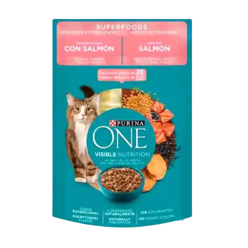 Purina One Pouch Super Foods Gatos Adultos Y Esterilizados Salmon X 85gr