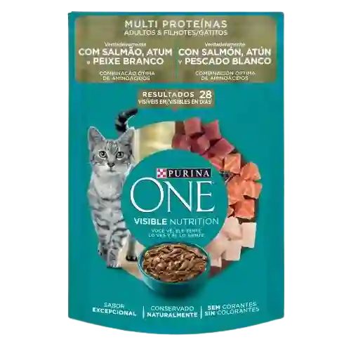 Purina One Pouch Multiproteinas Gatitos Y Gatos Adultos Salmon Atun Y Pescado Blanco X 85gr