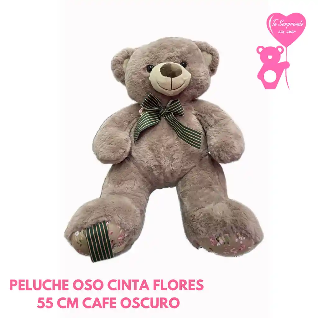 Peluche Oso Cinta Flores 55 Cm Cafe Oscuro