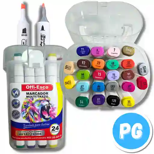 Caja Marcador Offiesco Multitrazo X24 Doble Punta (punta Fina Y Biselada) A Base De Alcohol Oe 525 24