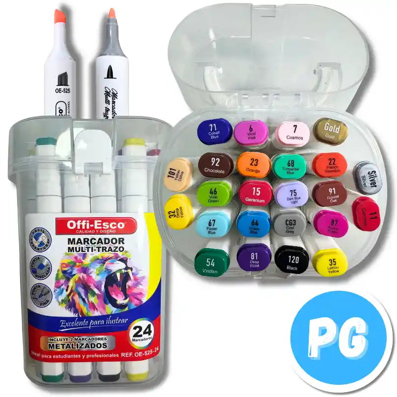 Caja Marcador Offiesco Multitrazo X24 Doble Punta (punta Fina Y Biselada) A Base De Alcohol Oe 525 24
