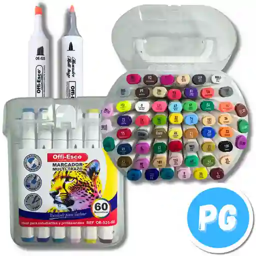 Caja Marcador Offiesco Multitrazo X60 Doble Punta (punta Fina Y Biselada) A Base De Alcohol Oe 525 60