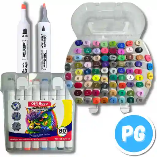 Caja Marcador Offiesco Multitrazo X80 Doble Punta (punta Fina Y Biselada) A Base De Alcohol Oe 525 80