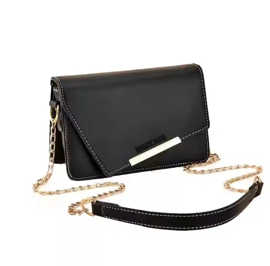 Bolso De Mano Diseño Elegante Color Negro Con Detalles Dorados