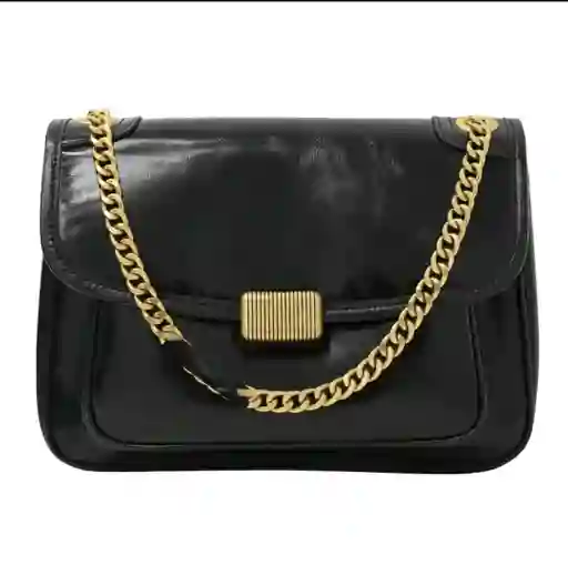 Bolso De Mano Diseño Brillante Color Negro Con Detalles Dorados