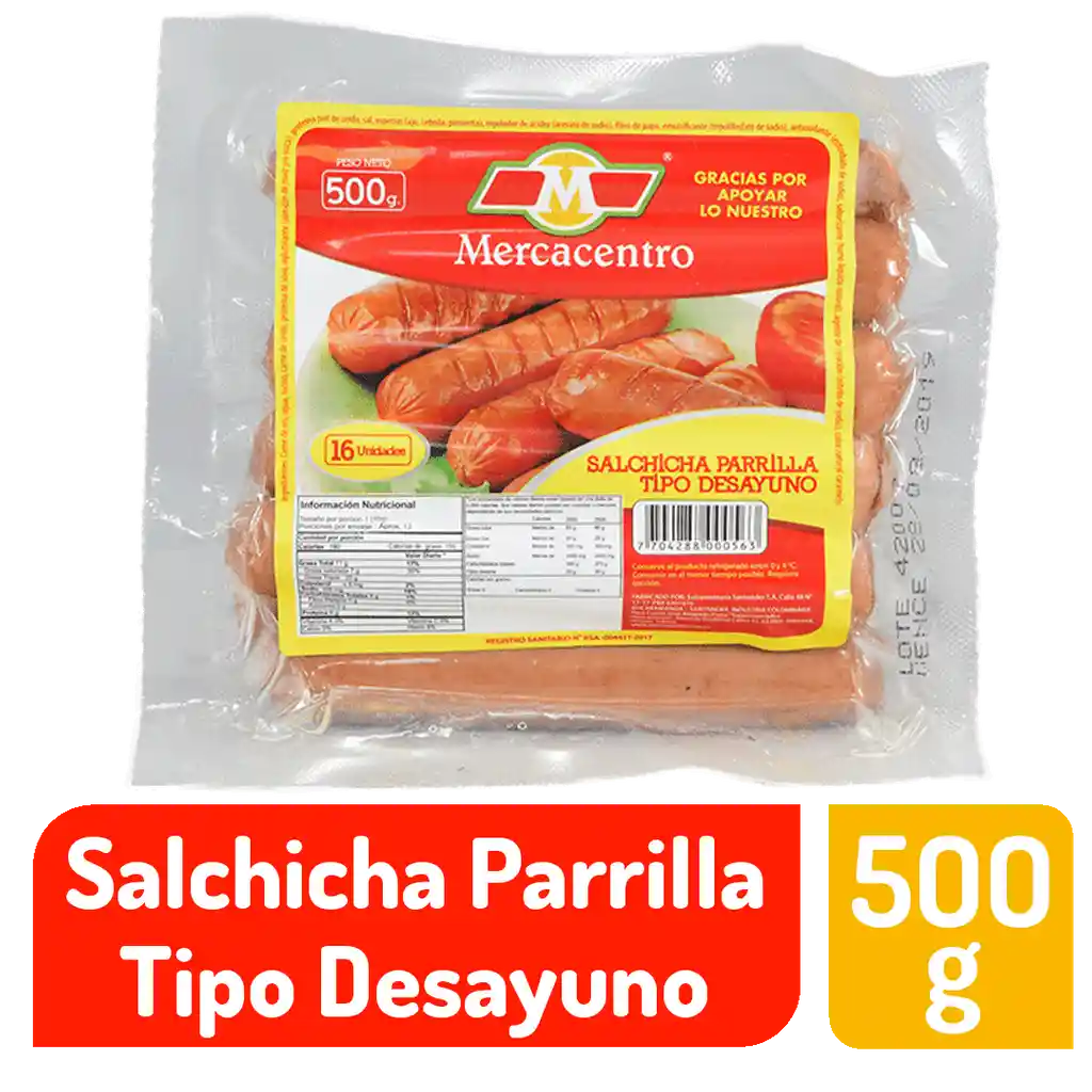 Salchicha Mercacentro Tipo Desayuno 500 G