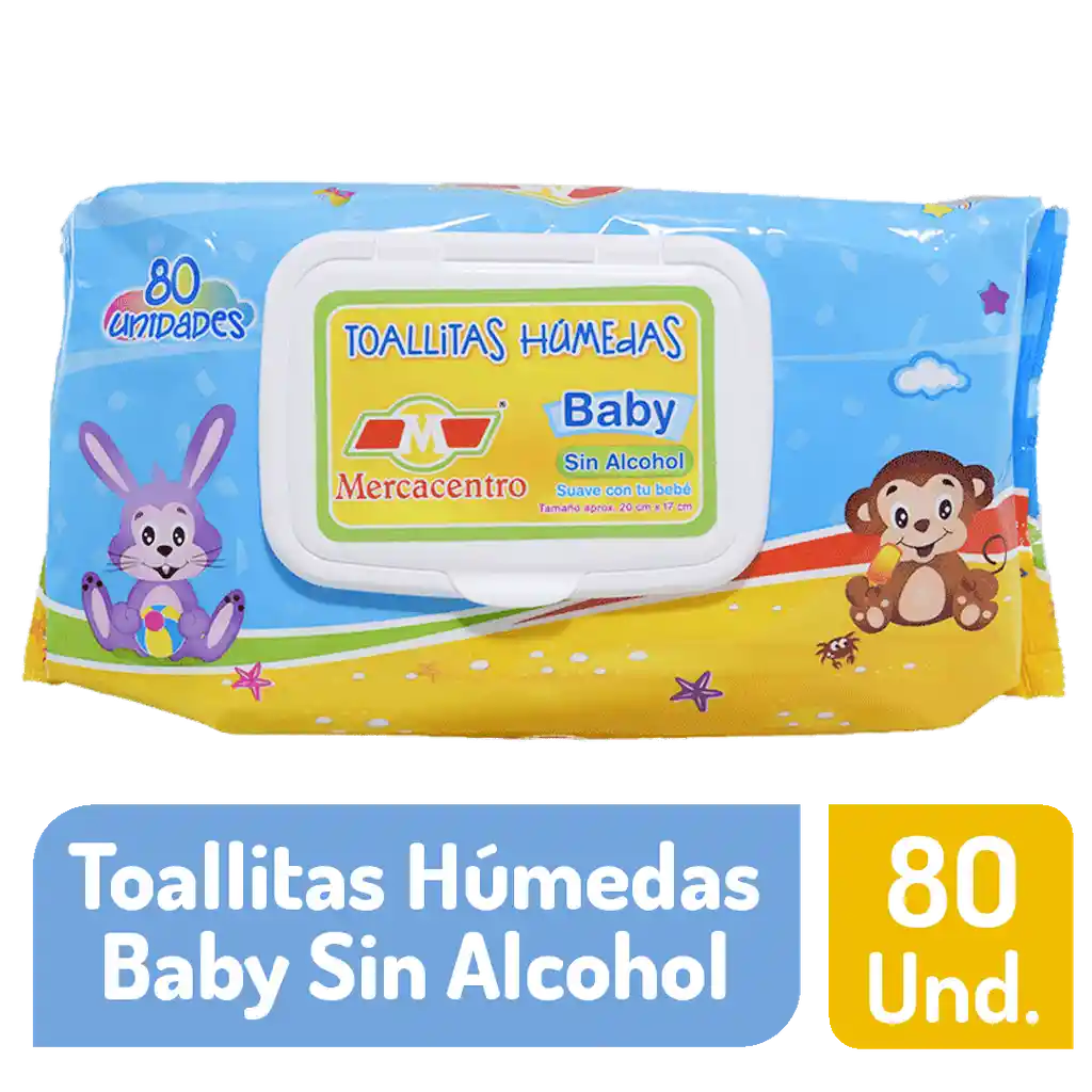 Toallitas Húmedas Mercacentro Sin Alcohol Con Tapa 80 Und