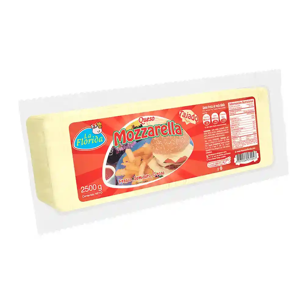 Queso Florida Mozarella X 2500 G Tajado Vacio