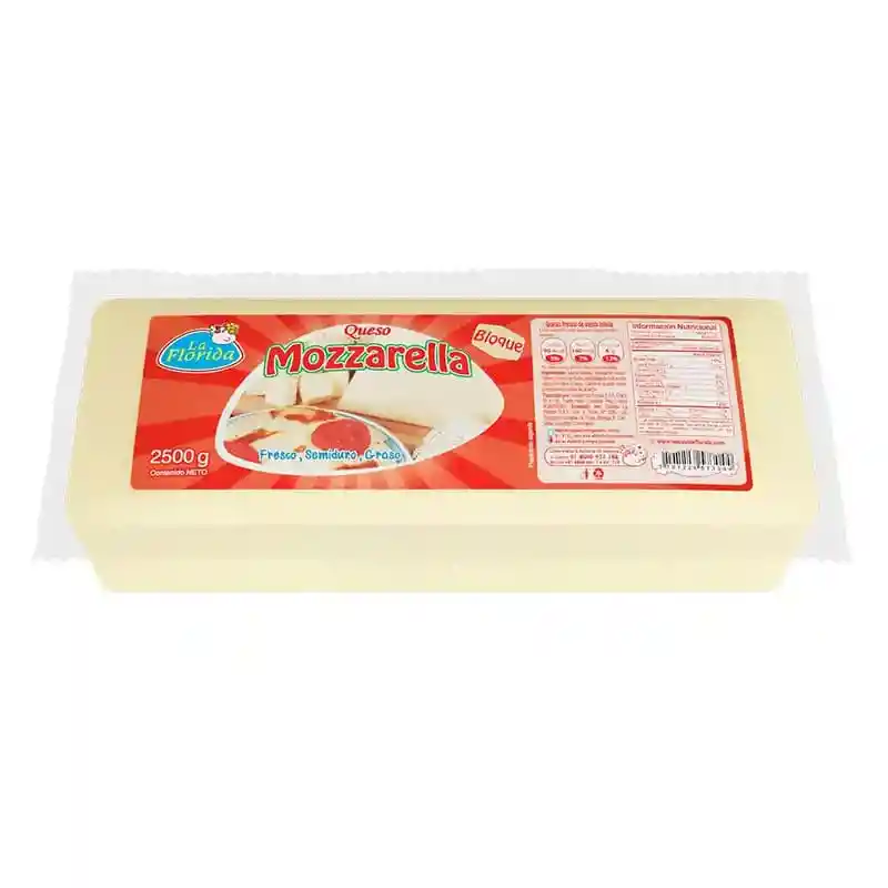 Queso Florida Mozarella X 2500 G Bloque Vacio