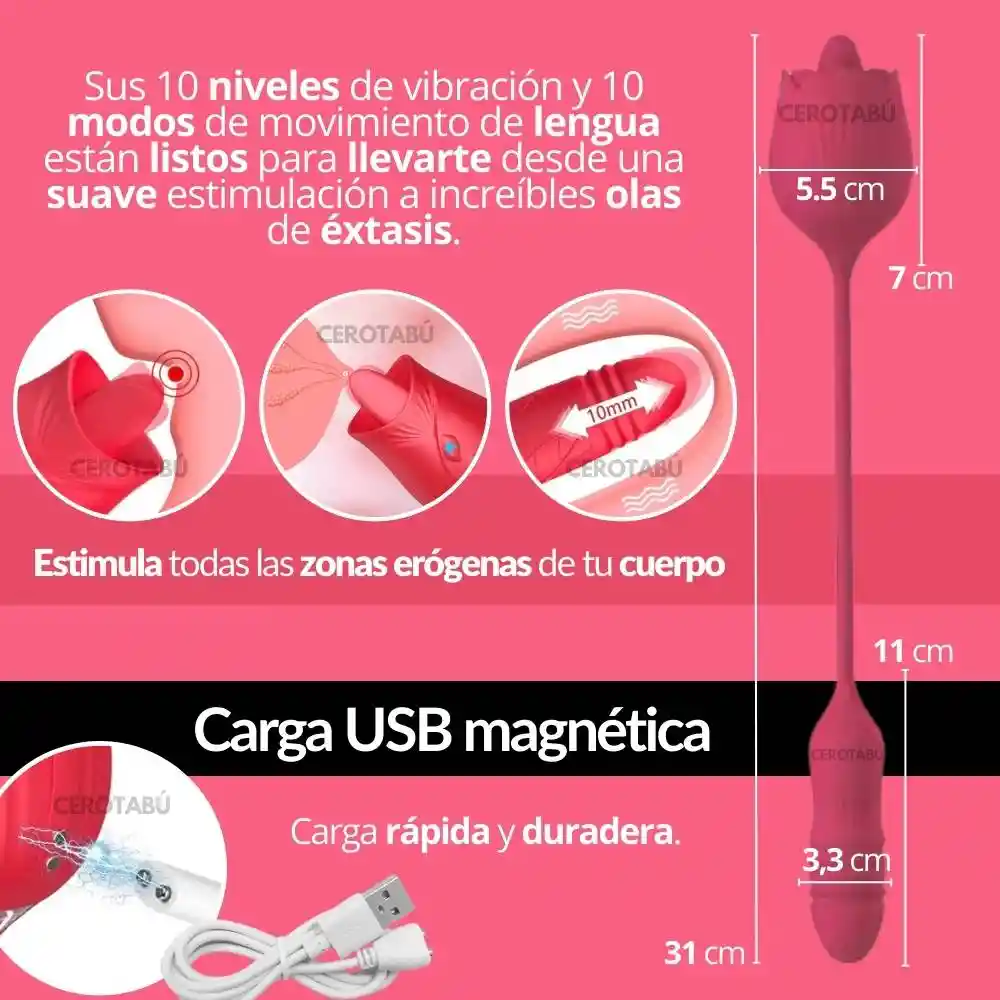 Vibrador Rosa Consolador Punto G Y Clítoris Juguete Premium