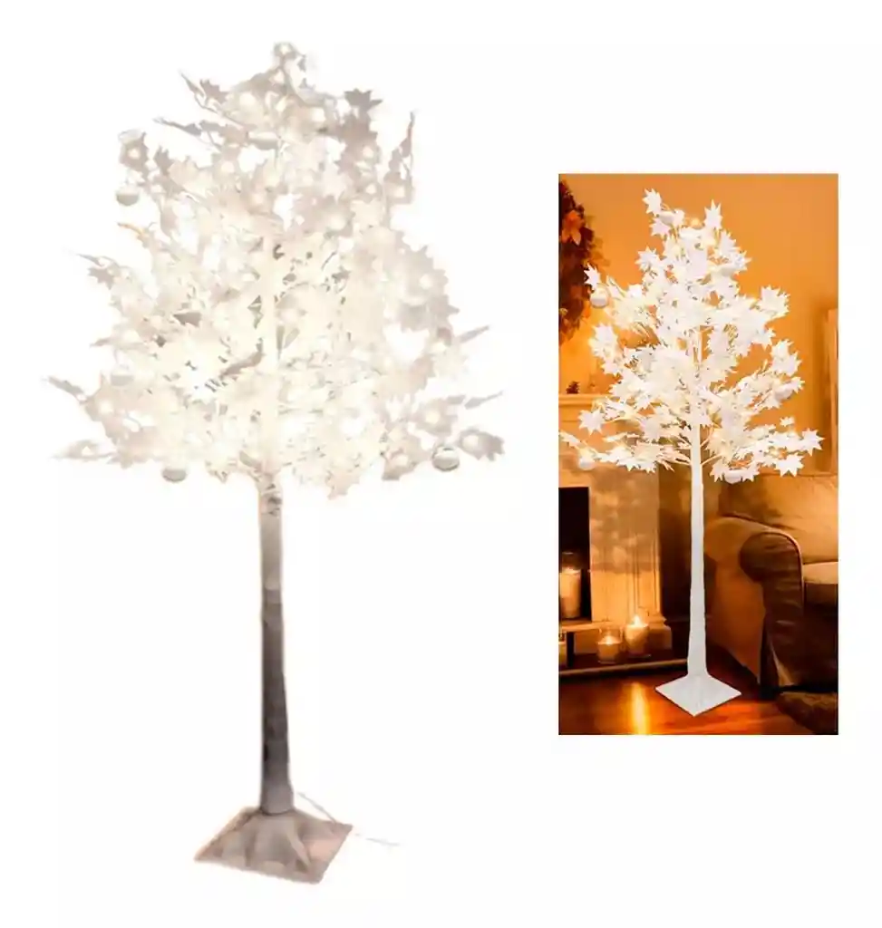 Arbol Navidad Con Luces Luz Led Blanco, Dorado Y Naranja Hojas De Arce 1.70 M