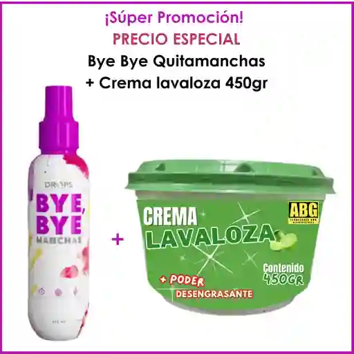 ¡¡precio Especial!! Bye Bye Quitamanchas 250ml Drops + Crema Lavaloza 450gr Limón