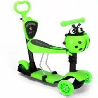 Patineta Monopatín Scooter 5 En 1 Luz Led Musical Color Verde Mariquita