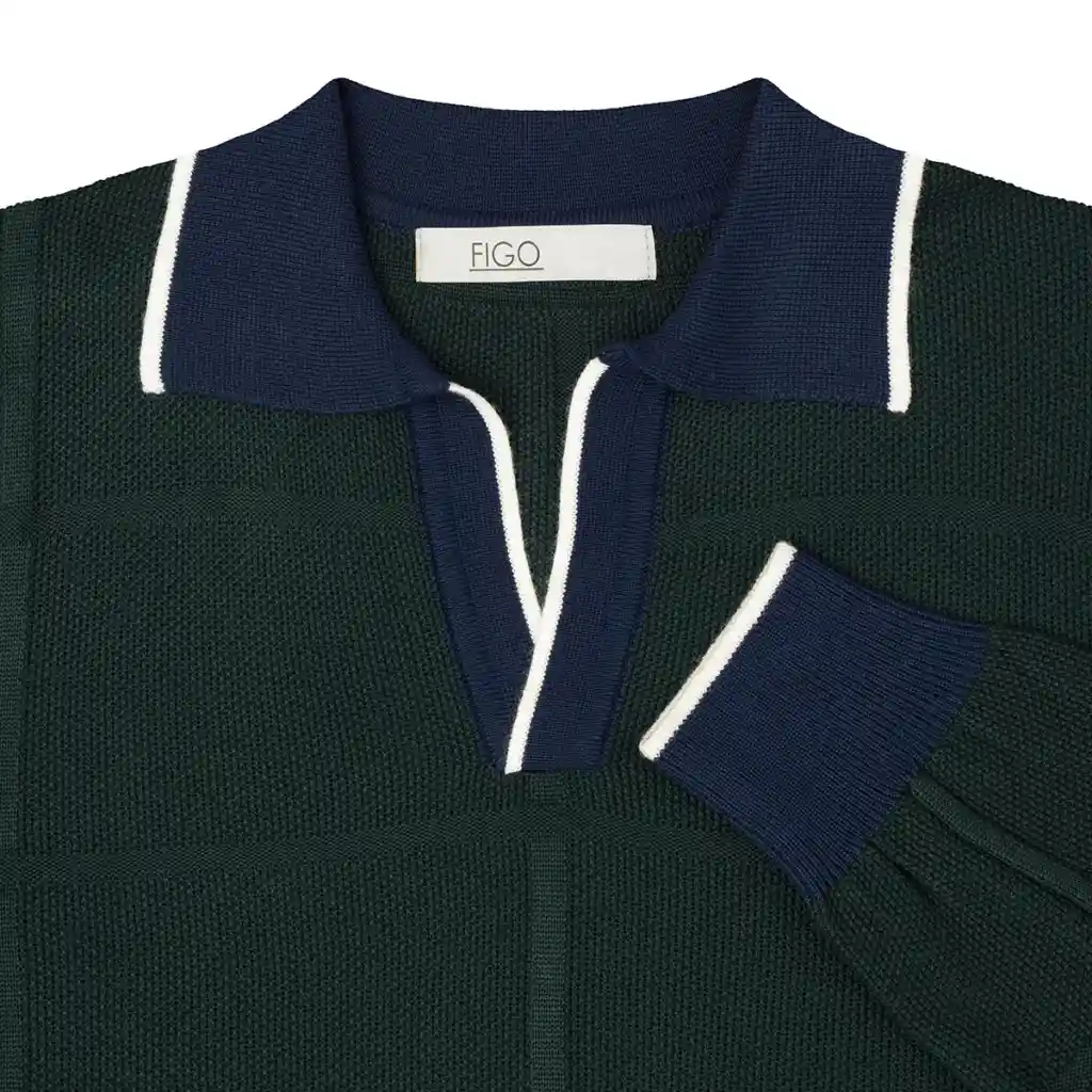 Polo Long Sleeves Verde Collo Blu Talla S