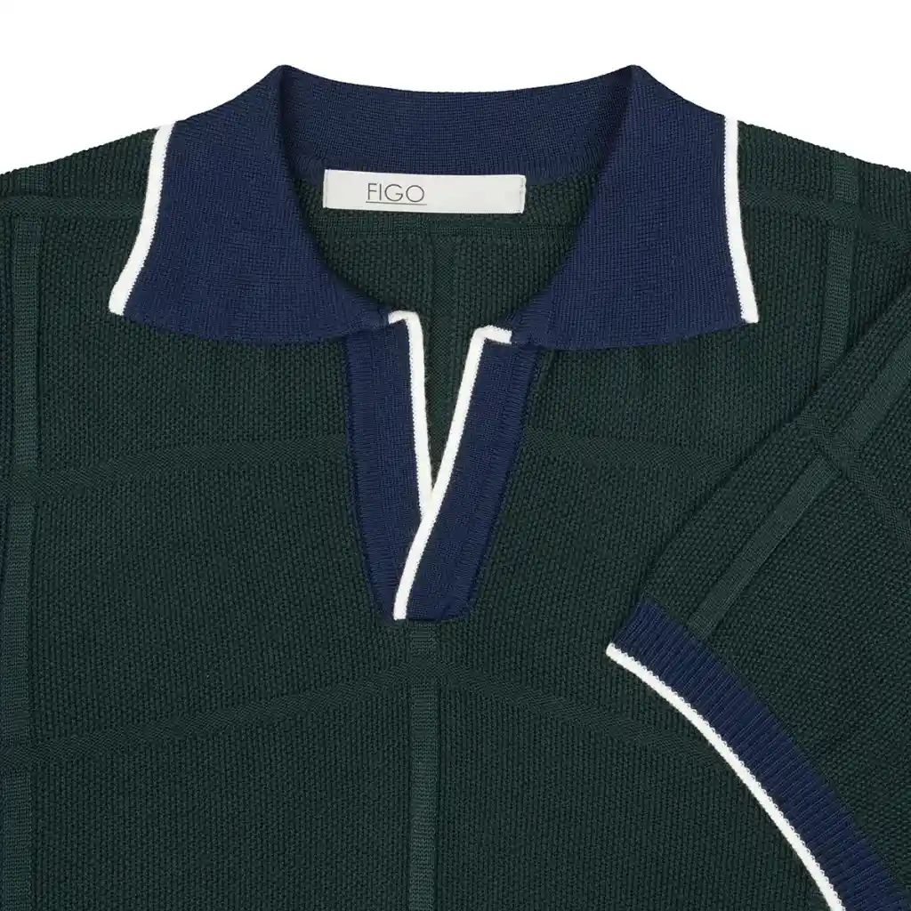 Polo Pescatore Verde Collo Blu Talla S