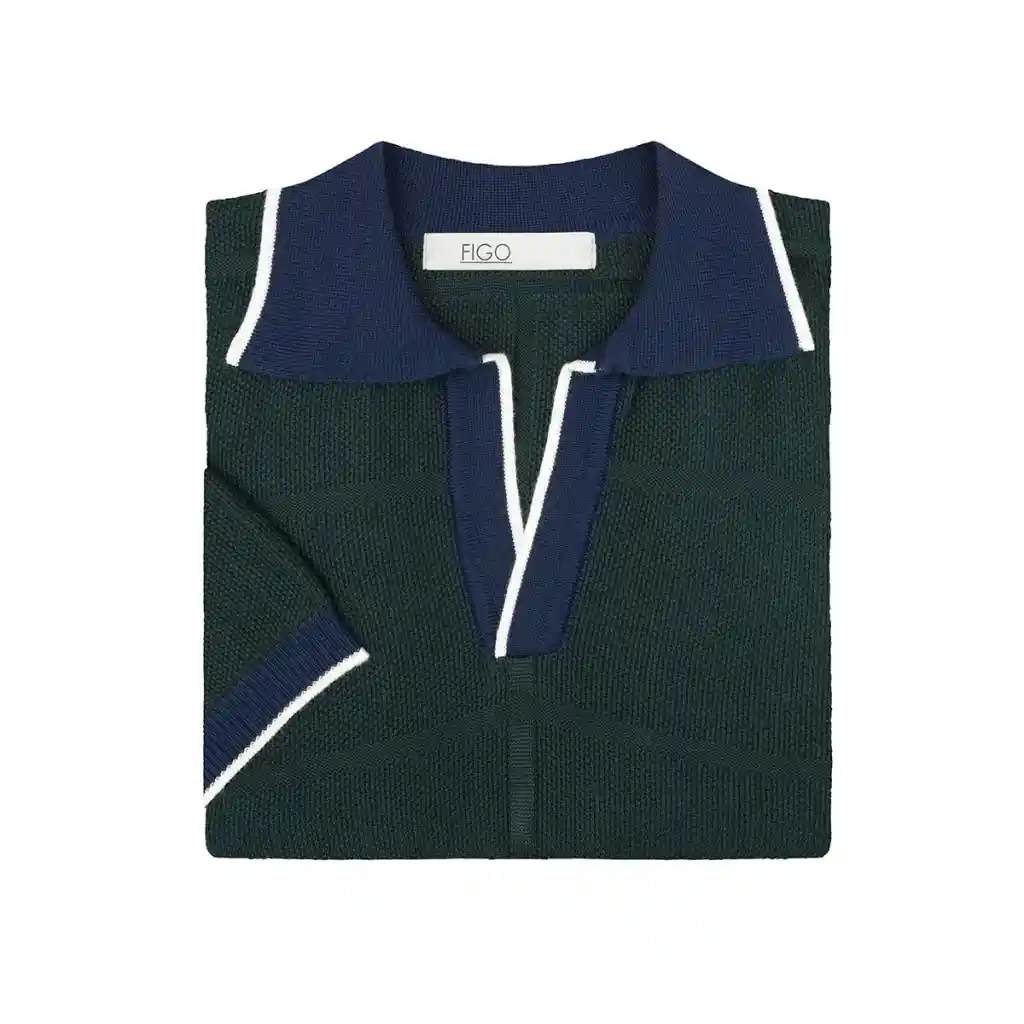 Polo Pescatore Verde Collo Blu Talla S