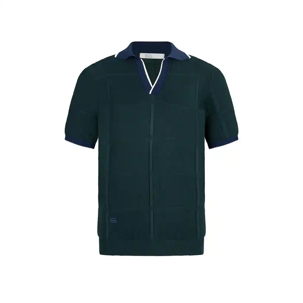 Polo Pescatore Verde Collo Blu Talla S