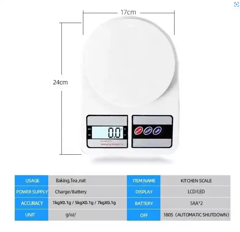 Balanza Gramera Báscula Cocina Digital Capacidad Hasta 10kg