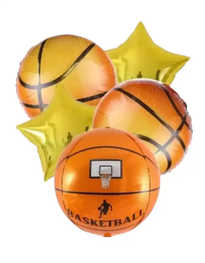 Bouquet Metalizado X 5 Globos Basketball