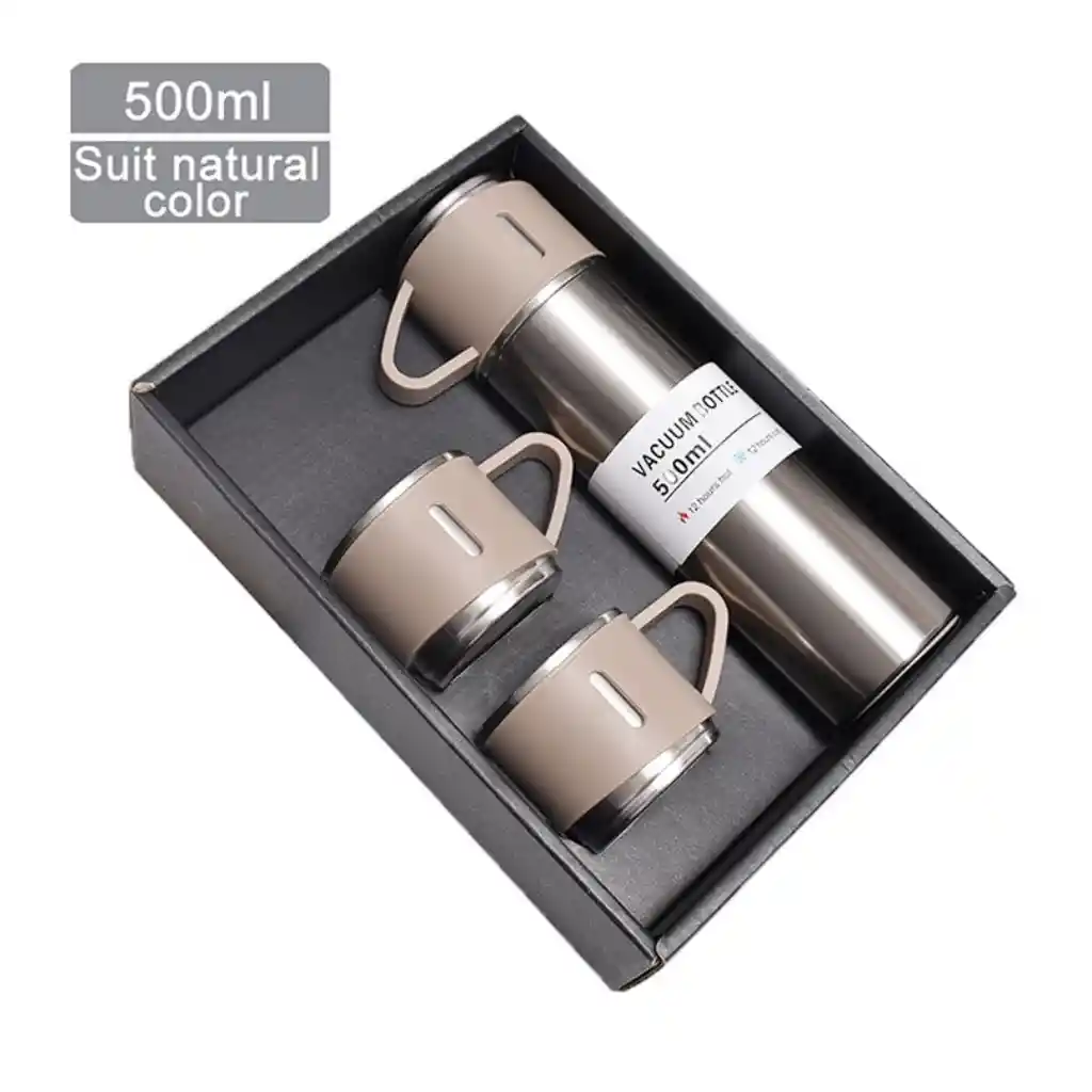 Termo De Acero Inoxidable 500 Ml Con 2 Tazas Para Servir