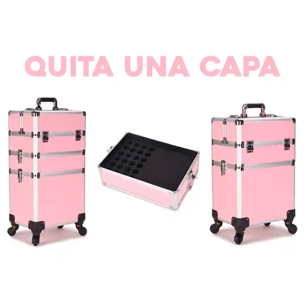 Neceser Maleta Ruedas Maquillaje Profesional Estuche Viaje 2 Capas 912 Rosado