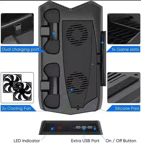 Base Cargador Playstation 5 Refrigerante 2 Dualsense Ps5 Led